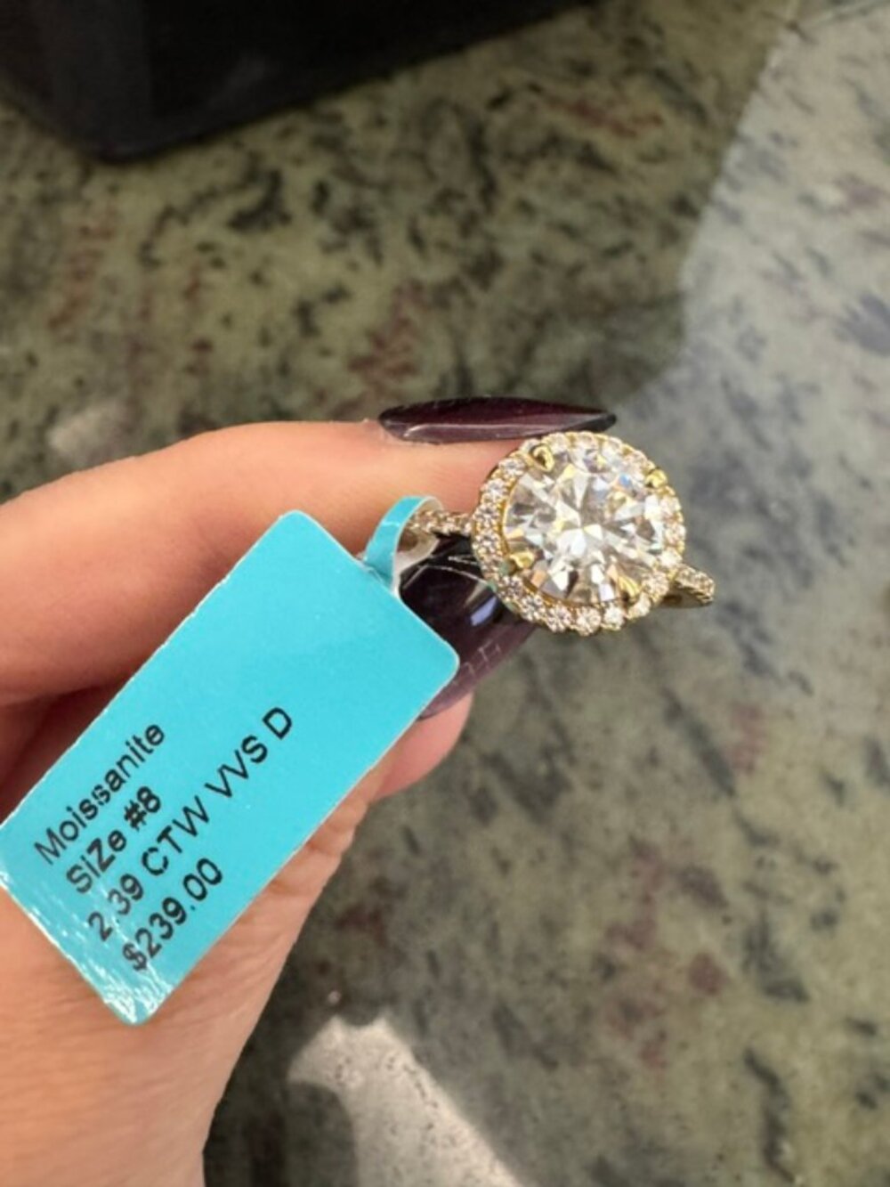 2.39 CTW Moissanite Halo Engagement Ring Gold Plated Size 8 NWT - FREE SHIP!